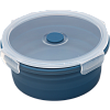 Ланчбокс складной герметичный "deVENTE" темно-синий, круглый, 1200 мл, диаметр 18 см, высота 8 см, в сложенном виде высота 2,5 см, силиконовый, с пластиковой крышкой, с отвестием вентиляции и силиконовой заглушкой