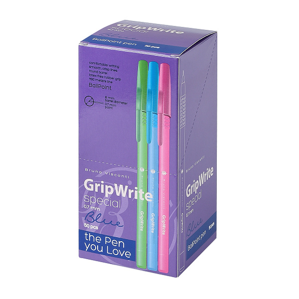 Ручка шариковая 0,7 мм "GripWrite Special" СИНЯЯ (3 цвета)