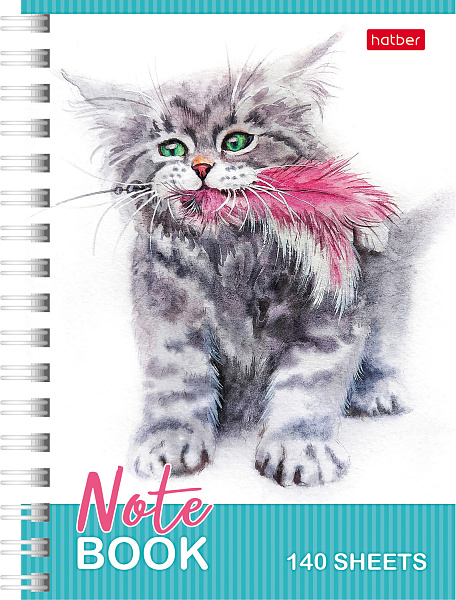 Записная книжка А6 140 л. кл. на гребне "Котики бывают разными"