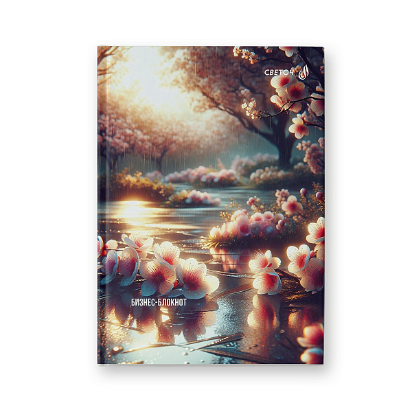 Бизнес-блокнот "Магия японского сада" 14.4*20.3*1.6 см 64 л. французская клетка глянц. ламинация, блок кремовый, евроформат 01671 "Светоч"