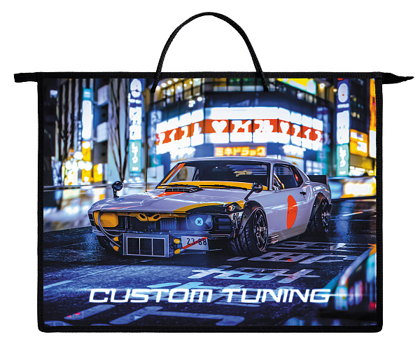 Папка для тетрадей А3 Hatber 1 отд. с РУЧКАМИ 345х460х50мм на молнии "Ночной дрифт" пластиковая,  в индив.упак.