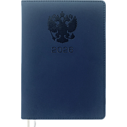 Ежедневник 2026 "deVENTE. Emblem" A5 (145 ммx205 мм) 336 стр, синий, кремовая бумага 70 г/м², печать в 2 краски, твердая обложка из искусственной кожи с поролоном, отстрочка, термо тиснение, перфорация, закругленные уголки, 2 ляссе, в термоусадочной 