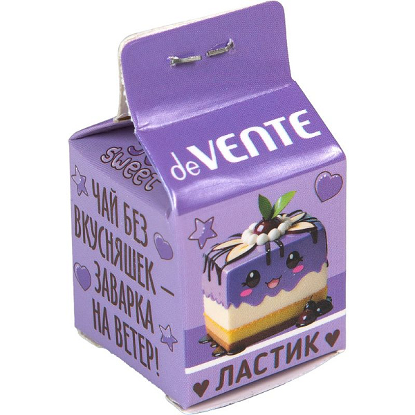 Ластик "deVENTE. So Sweet" синтетический каучук, в форме куба, цветной, с запечаткой оригинального дизайна, 20x20x20 мм, индивидуальная упаковка в виде молочного пакета, с индивидуальной маркировкой