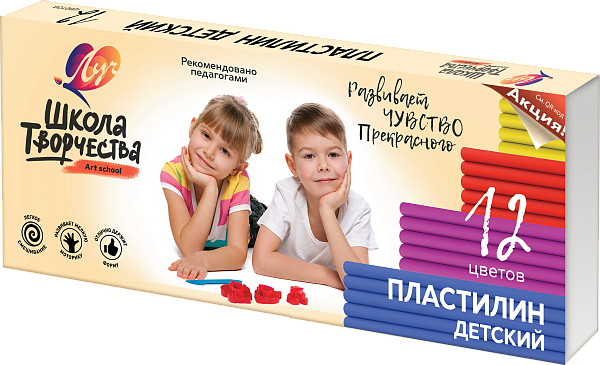 Пластилин 12 цв. Луч "Школа творчества" к/к