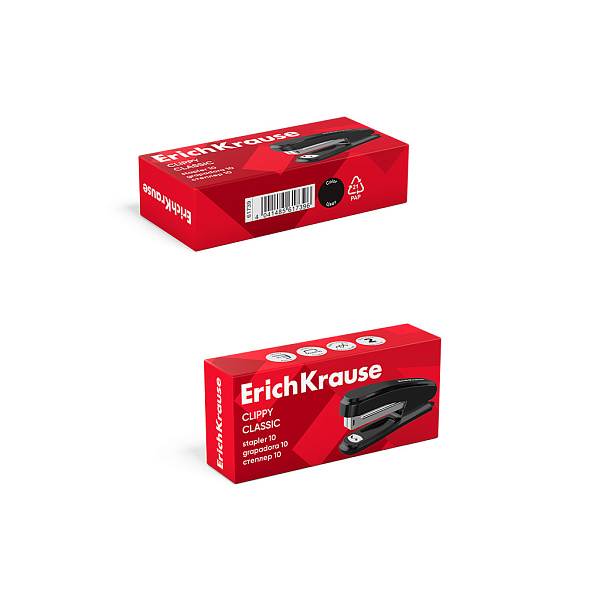 Степлер на 15 л. №10 ErichKrause Clippy Classic, черный (в коробке по 1 шт.)