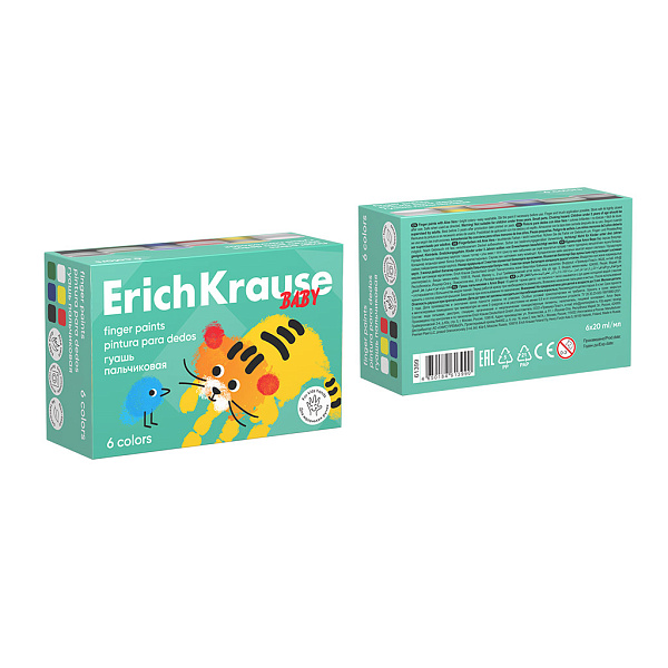 Гуашь пальчиковая ErichKrause Baby с Алоэ Вера, 6 цветов по 20 мл (в коробке)