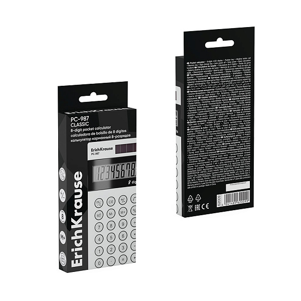 Калькулятор карманный 8-разр. ErichKrause PC-987 Classic, белый (в коробке по 1 шт.)