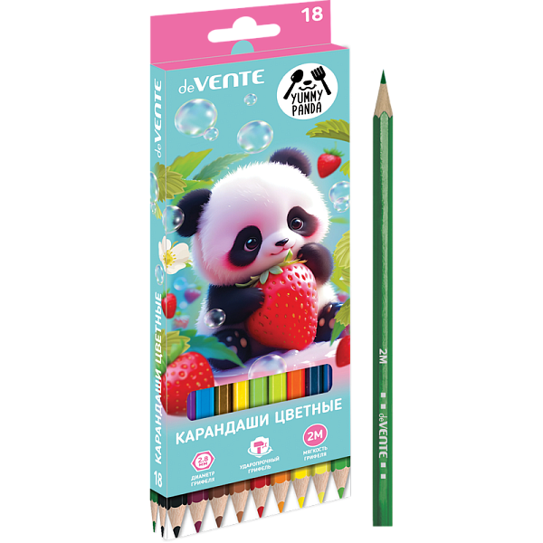 Карандаши цветные "deVENTE. Yummy Panda" 18 цветов, 2М, диаметр грифеля 2,8 мм, шестигранные, в картонной коробке