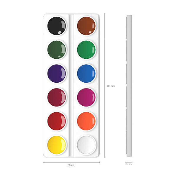 Акварель 12 цветов "Basic" без кисти, мягкий пластик, картонный пенал с европодвесом