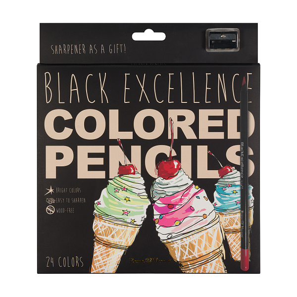 КАРАНДАШИ ЦВЕТНЫЕ ПЛАСТИКОВЫЕ  "Black Excellence" С ТОЧИЛКОЙ, 24 ЦВЕТА, 4 ВИДА (10702070/190723/3294953,КИТАЙ)