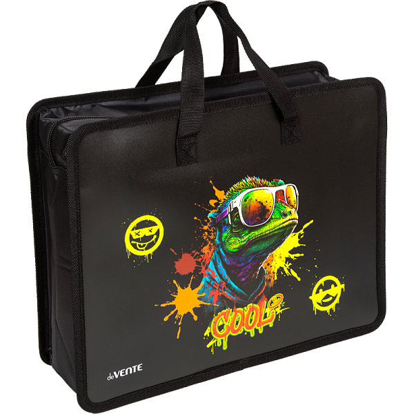 Папка для тетрадей, ИЗО и технологии "deVENTE. Cool Lizard" A4 (33,5x26x10 см) с расширением 10 см, с ручками, пластик 400 мкм, на молнии сверху, в пластиковом пакете