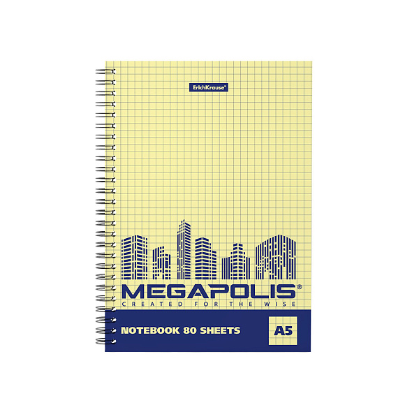 Тетрадь 80 л. кл. на спирали ErichKrause MEGAPOLIS® Yellow Concept, А5, желтый внутренний блок