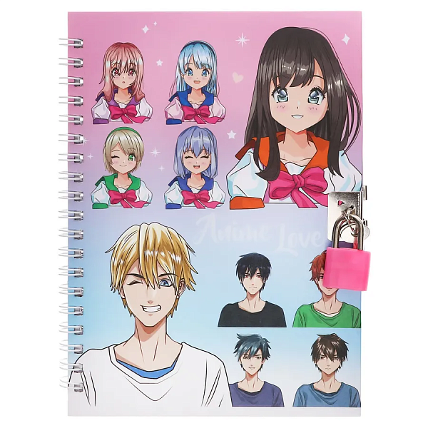 Блокнот 130х180 48л на гребне "Аниме", с замочком, вн. блок 70 г/м2 в линию, МИКС 4 вида