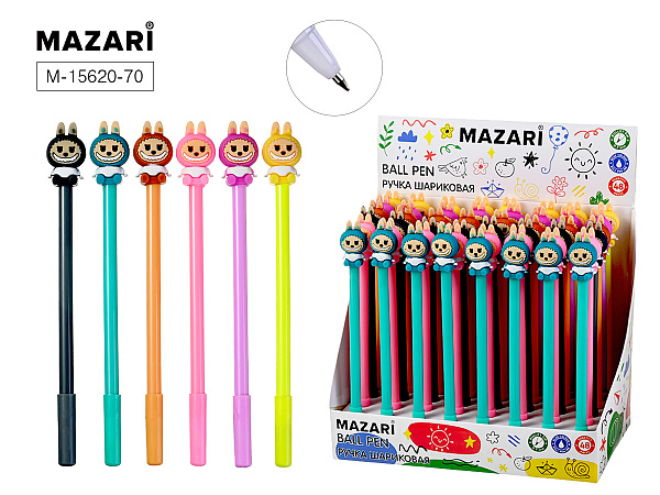 Ручка шариковая 0.7мм "Зубастик", Синяя, пластик.цв.корпус, стержень 110мм, МИКС 6 видов