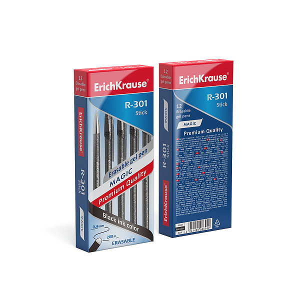 Ручка гелевая 0,5 мм стираемая ErichKrause® ЧЕРНАЯ, R-301 Magic Gel (в коробке)