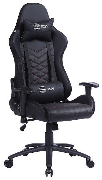 Кресло игровое Cactus CS-CHR-0099BLR с RGB-подсветкой черный/красный эко.кожа с подголов. крестов. с