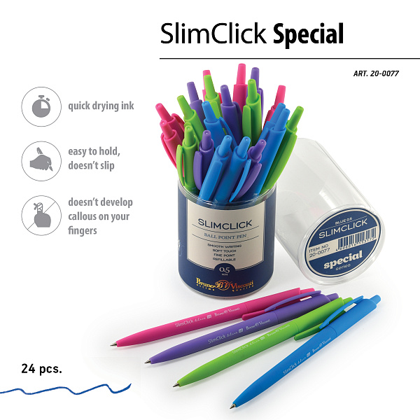 Ручка шариковая автомат. 0,5 мм "SlimClick.SPECIAL", СИНЯЯ (4 цвета корп)
