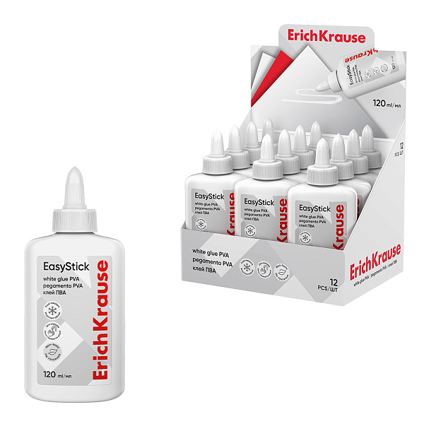 Клей ПВА 120 мл ErichKrause EasyStick, (в дисплее по 12 шт.)