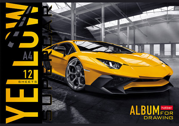 Альбом для рисования 12 листов "Спортивные авто" на скобе