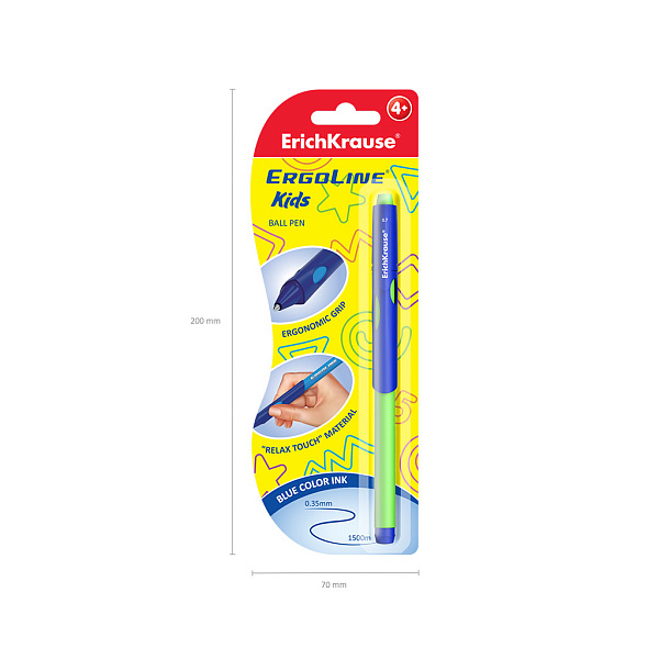 Ручка шариковая  ErichKrause® ErgoLine ® Kids, Ultra Glide Technology СИНЯЯ в блистере