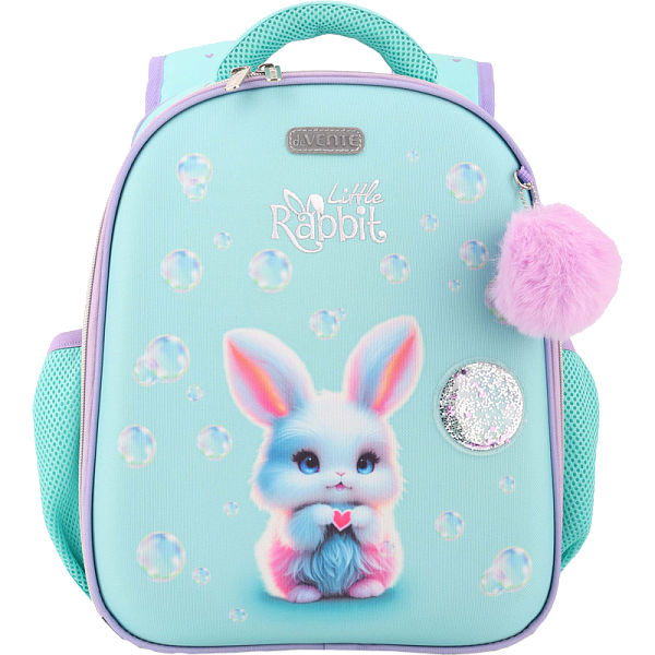 Рюкзак "deVENTE. Junior. Little Rabbit" школьный жесткий 35x27x13 см (14 л) вес 800 г, плотный износостойкий полиэстер с водоотталкивающей пропиткой, 2 просторных отделения на молнии (одно отделение с разделителями для учебников и органайзером, друго