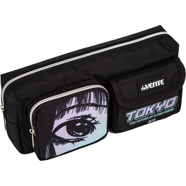 Пенал "deVENTE. Tokyo Style" 21x8,5x6 см, прямоуг.для 50 пр., текстильный, на молнии, с каучуковой аппликацией