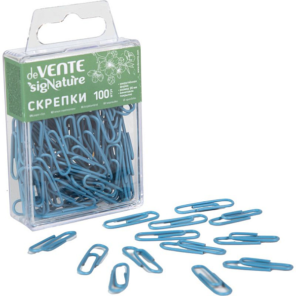 Скрепки 28 мм 100 шт "deVENTE. sigNATURE" металлические овальные, цвет сумеречный синий, в пластиковой коробке,