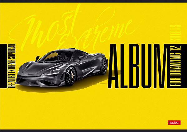 Альбом для рисования 12 листов "Спортивные авто" на скобе