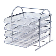 Лоток горизонтальный для бумаг INDEX, 4 отделения, сетка, металл, 350*335*290, серый