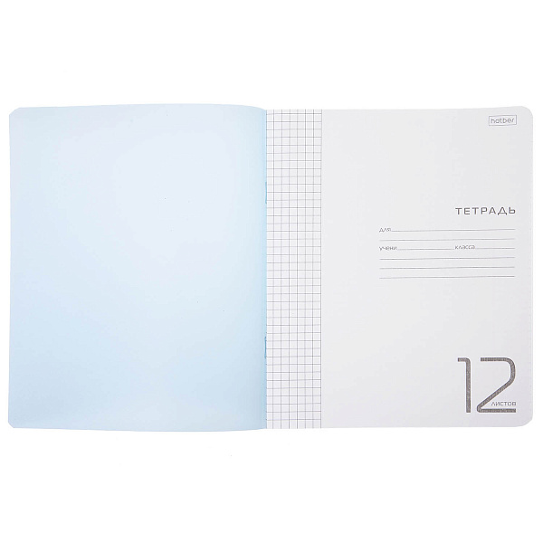Тетрадь 12 листов в клетку, пластиковая обложка "Голубая" А5, 60-65г/кв.м