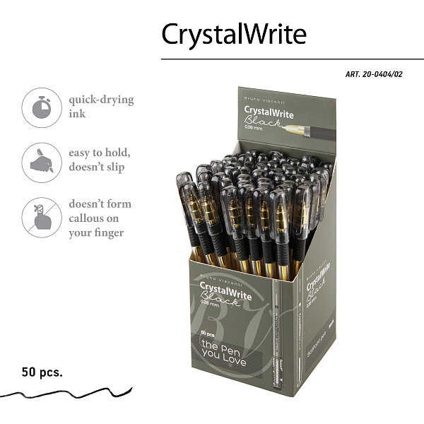 Ручка шариковая 0,38 мм "CrystalWrite" ЧЕРНАЯ