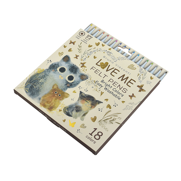 Фломастеры 18 цв. "LOVE ME. Котики приносят счастье" Bruno Visconti