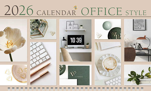 Календарь 2026 3-х блоч. на 3-х гребнях ЛЮКС "Office Style" 297х758мм бум. Офсет. 2-х цв. блок с бегунком цветная подложка  в пакете с европодвесом