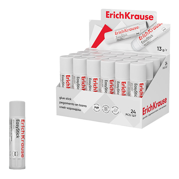 Клей-карандаш  13 г ErichKrause EasyStick, (в коробке-дисплее по 24 шт.)