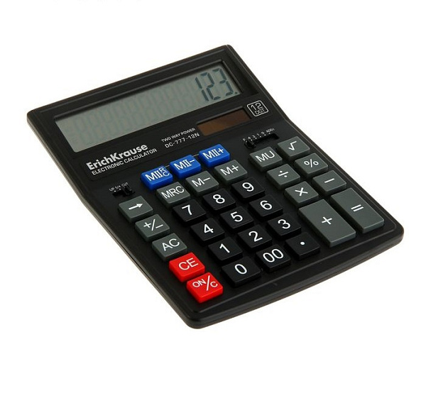 Калькулятор 12 разр., ErichKrause DC-777-12N Classic, черный