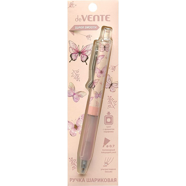 Ручка шариковая автоматическая 0,7 мм "deVENTE. Aroma Perfume" СИНЯЯ, ультра гладкое письмо, пластиковый корпус с клипом и ароматизированным каучуковым держателем с фруктово-цветочными нотками, в блистерной упаковке