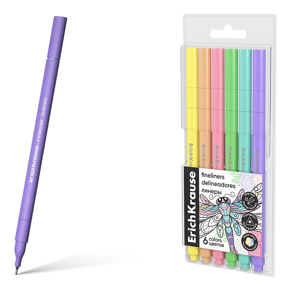 Линеры ErichKrause Art Spirit Pastel 6 цветов (в футляре с европодвесом 6 шт)