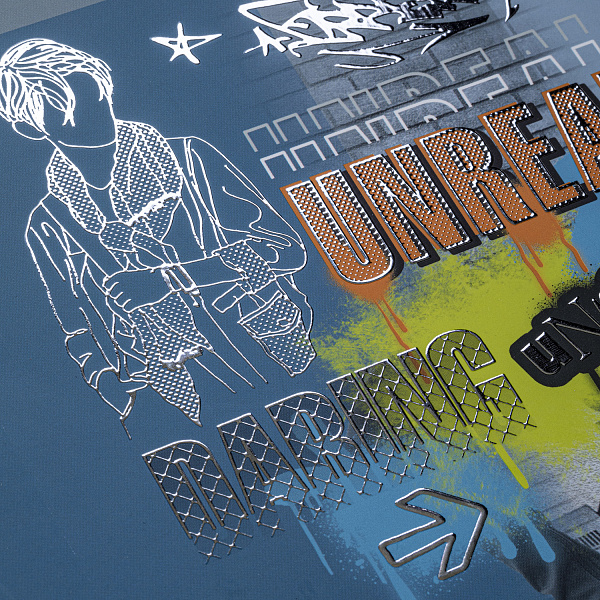 Тетрадь 48 л, А5, клетка "Нереально смелый" мат.ламин. 3D фольга 5 диз.в блоке скругл.углы