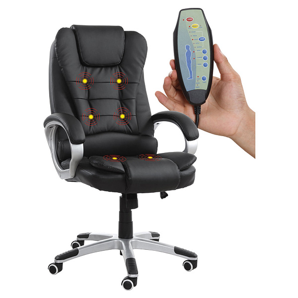 Кресло офисное BRABIX "Comfort MS-003", 6 массажных модулей, экокожа, черное