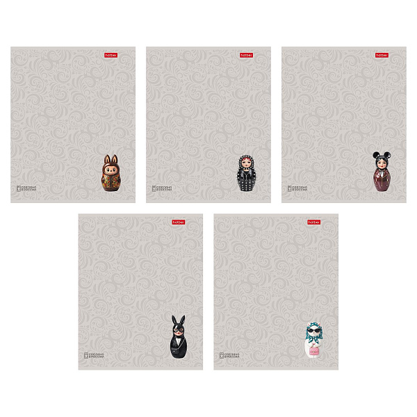 Тетрадь 48 листов в клетку "Матрешки_A LA RUSSE"  А5ф 60-65г/кв.м на скобе ламинац.Soft-touch 3D лак 5 диз.в блоке скругл.углы 