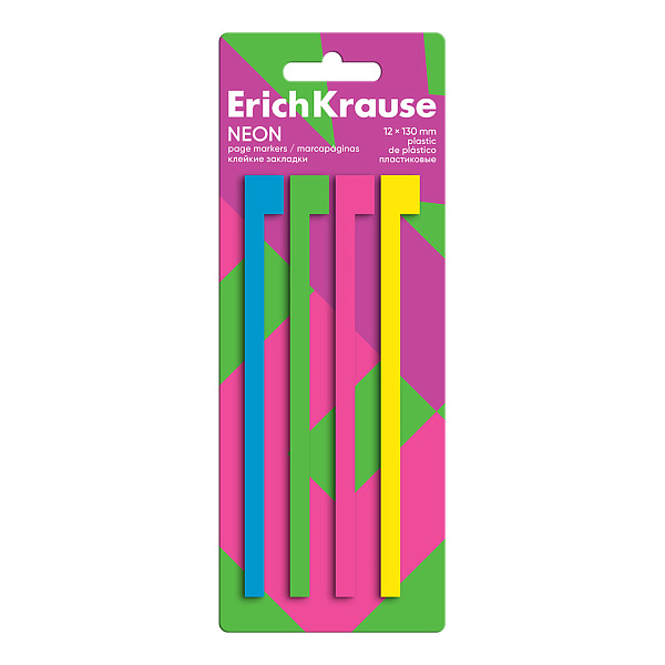 Закладки пластиковые ErichKrause Neon, 12х130 мм, 80 листов, 4 цвета