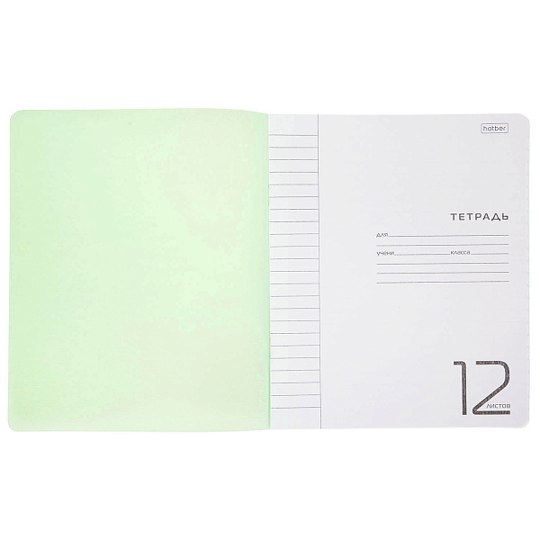 Тетрадь 12 л. лин. Пластиковая обложка "Зеленая"  65г/кв.м