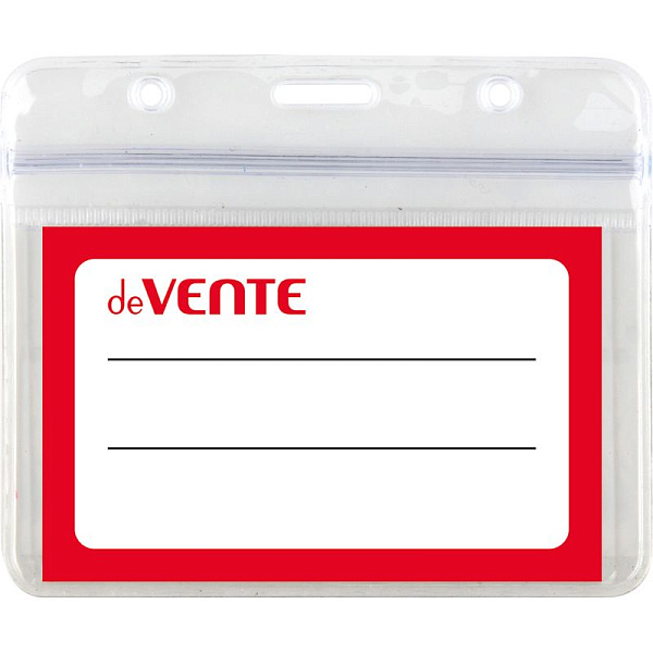 Бейдж "deVENTE" 100x83 мм, горизонтальный, ПВХ 280 мкм, прозрачный, на молнии