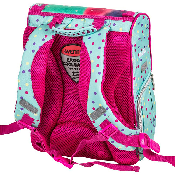 Ранец "deVENTE. Mini. Candy Cat" школьный жесткий 35x26x20 см (14 л) вес 800 г, 1 отделение на замке с карманом для учебников, 1 передний карман на молнии, 2 боковых кармана на молнии с расширением, эргономичная формоустойчивая вентилируемая спинка и