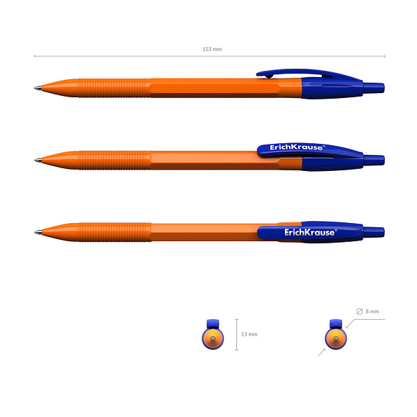 Ручка шариковая автоматическая ErichKrause® R-301 Orange Matic 0.7, цвет чернил синий (в коробке по 50 шт.)