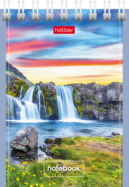 Блокнот А7 40 листов в клетку на гребне, "Великолепные пейзажи", обложка мелованный картон, 60 г/м2