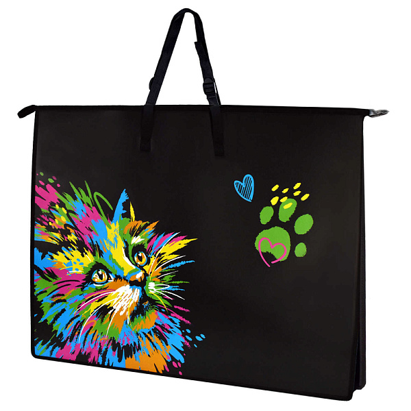 Папка д/чертежей и рисунков А2 "НЕОНОВЫЙ КОТ" (полипропилен, 65х47х11 см, 1 отд., молния, ручки, внутренний ПВХ карман А4 формата, ши