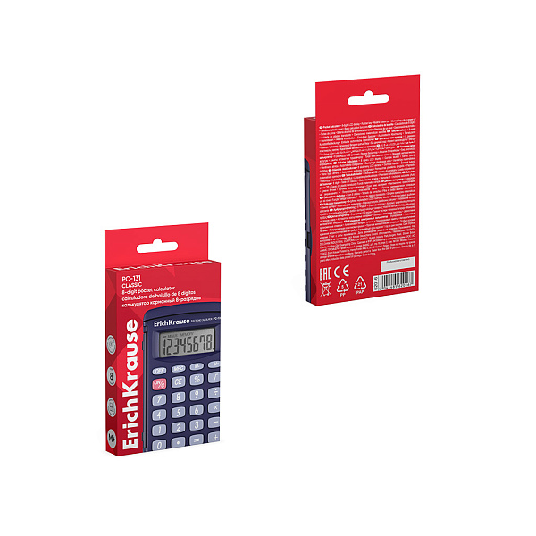 Калькулятор карманный 8 разр. ErichKrause PC-131 Classic, синий