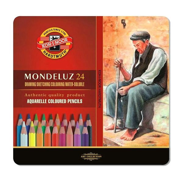 Карандаши акварельные набор 24 цвета Mondeluz OLD MAN 3724, в металлическом пенале