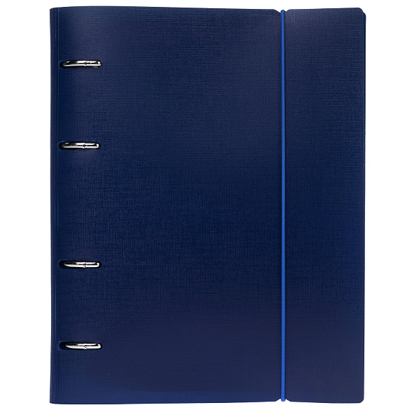 Тетрадь на кольцах А5 120 листов в клетку Пластиковая обложка с высечкой под кольца на резинке КАНВА Синяя  в индив.упак.